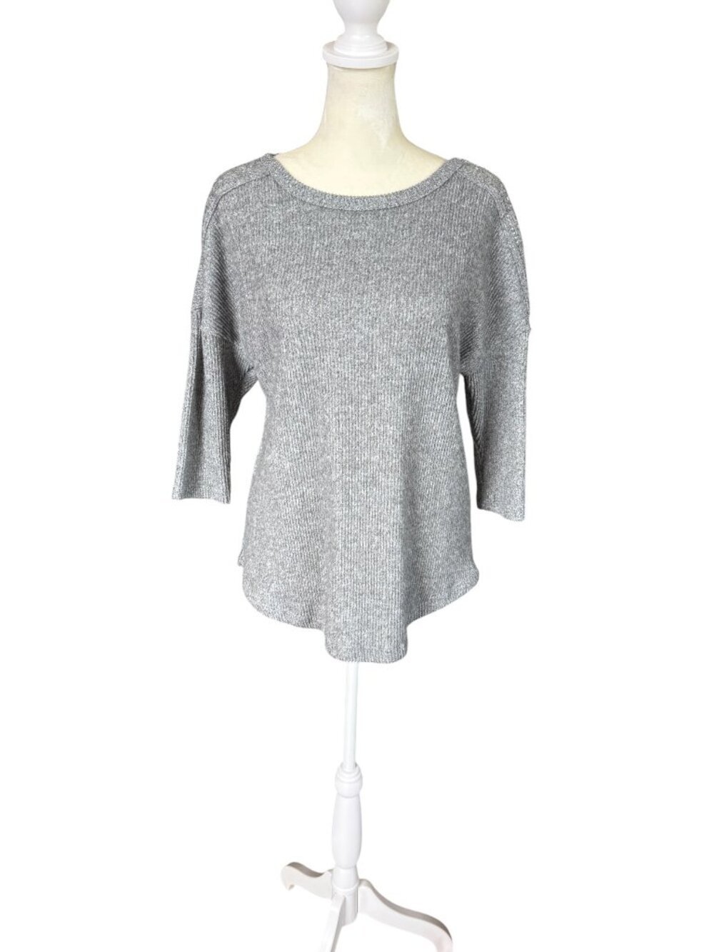 New York Laundry gray soft ribbed 3/4 sleeve pullover embellished shirt size S